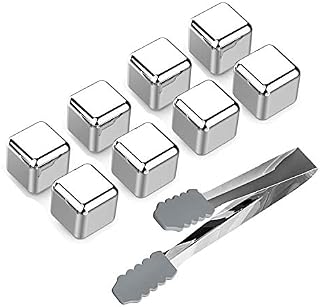 8 x Stainless Steel Whisky Stones Ice Cubes, HANWELL Reusable Chilling Rocks Cooling for Scotch Whisky, Wine, Gin, Tonic Drinks