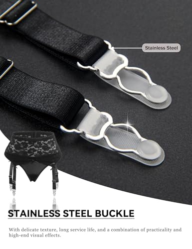 ohyeah Women's 2 Pcs High Waisted Lace Garter Belts Sexy Mesh Garter Belt Suspender for Thigh High Stockings Black (No Sock)2