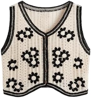 Verdusa Women&#39；Sボタン前Vネックノースリーブフラワー柄ニットキャミソール