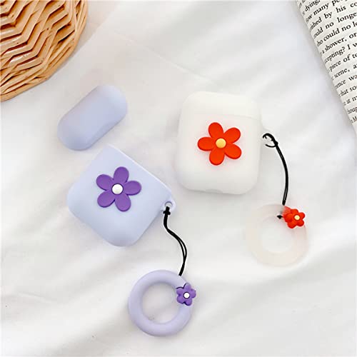 Ownest Compatible For Airpods Case Cute Cartoon Flower Pattern Girls Woman Soft Silicone Shockproof Keychain Design Cover For Airpods 1 &2-Green #TOP4