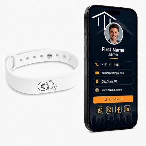 NFC Smart Business Card Wristband, Adjustable (White)