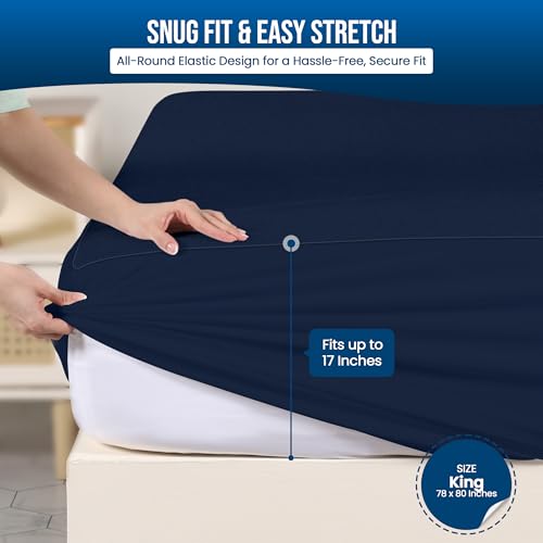 Utopia Bedding Waterproof Mattress Protector King Size, Premium Terry Mattress Cover 200 GSM, Breathable, Fitted Style with Stretchable Pockets (Navy Blue)