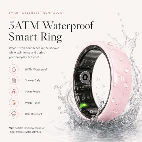 Image of Ceramic Pink Smart Ring for Women & Men, Health Tracker, Pink 7 | 5ATM Waterproof, Heart Rate, Blood Oxygen, HRV, Stress /Sleep /Activity Tracking, 5-7 Day Battery, Charging Case, iOS & Android