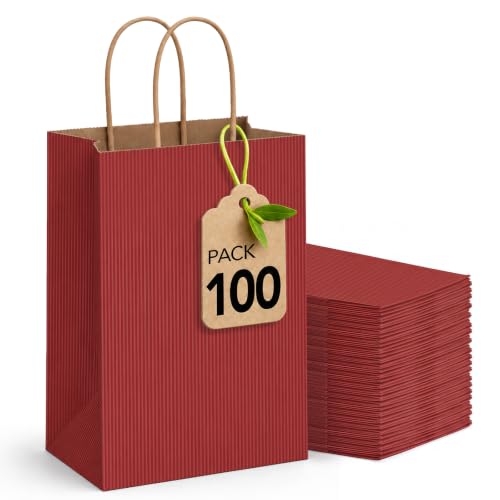 MESHA Red Gift Bags 5.25x3.75x8 100Pcs Small Paper Bags with Handles Bulk