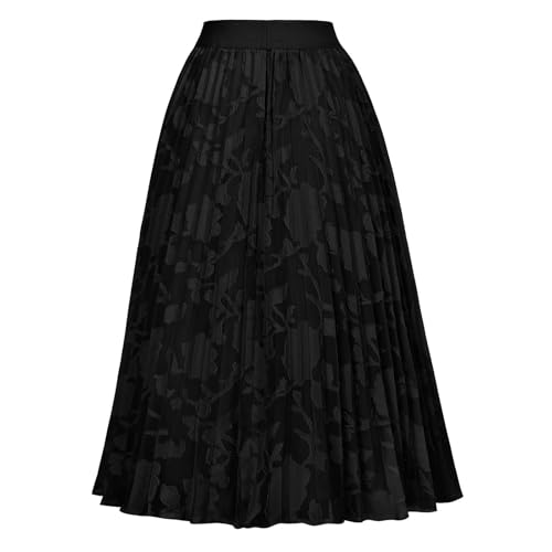 Pleated Skirts for Women Knee Length A Line Skirt Dressy Casual Summer Elastic High Waisted Work Skirts3