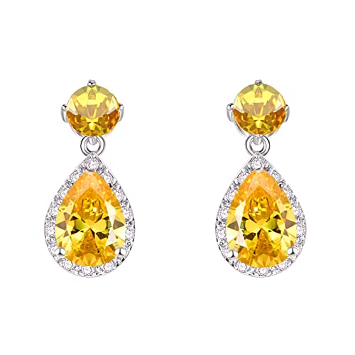 VONSSY Drop Dangle Earrings | Gemstones Waterdrop Teardrop White Gold Plated Crystal Hanging Cubic Zirconia Hypoallergenic Earrings | Stylish Jewelry Gift for Mother Daughter Wife (Yellow)