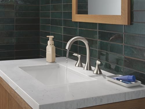 Image of Delta Bonacci Brushed Nickel Bathroom Faucet 3 Hole, 8 Inch Widespread Bathroom Sink Faucet for Vanity, Metal Push-Pop Drain Assembly, Lumicoat Stainless 3545-SS-PR-DST