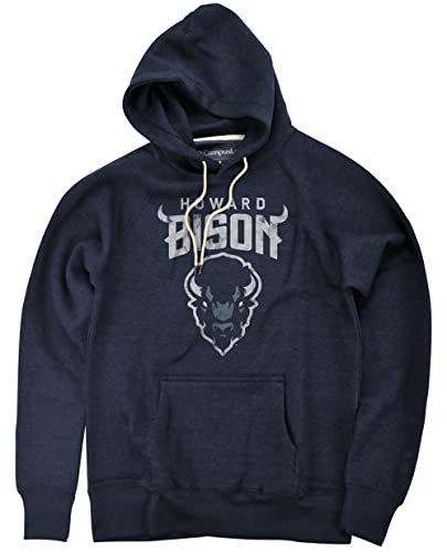 Campus Lab Howard University Bison Simple Distressed Logo Unisex Adult Slim Fit Pull-Over Heather Hoodie, Navy Heather, Medium