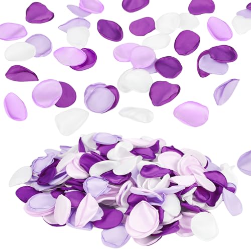 Emivery Lot de 300 pétales de rose violets, pétales de fleurs lilas violets pour fille, pétales de rose en soie pour mariage, allée, dîner, centre de...