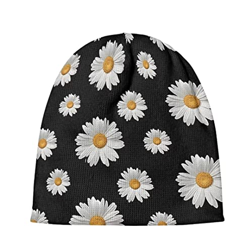 Pinup Angel White Daisy Floral Print Cute Beanie Hat For Women Men Winter Hat Womens Cuffed Beanies Knit Skull Cap Warm Ski Hats For Christmas #TOP28
