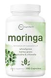 Micro Ingredients Moringa Oleifera | 300 Capsules with Supergreens Blend of Wheatgrass, Barley Grass, Spirulina, & Chlorella | Antioxidant Supplement, Energy, & Immune Support | Non-GMO