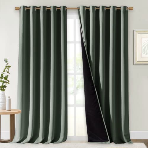 NICETOWN Dark Mallard 100% Blackout Curtains for Windows, Super Heavy-Duty Black Lined Total Darkness Drapes for Bedroom, Privacy Assured Window Treat