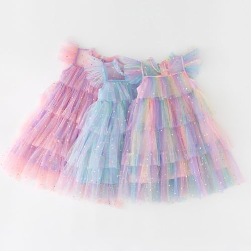 Vestido de tutú sin mangas con estrellas arco iris para niñas 2