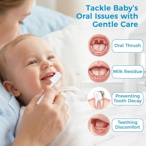Image of 10Pcs Baby Tongue Cleaner - Baby Oral Cleaner Newborn Tongue Cleaner for Infants Bulk Disposable Thrush Brush for Babies Individually Wrapped Cotton Gauze Mouth Cleaner for Mouth Gum Cleansing