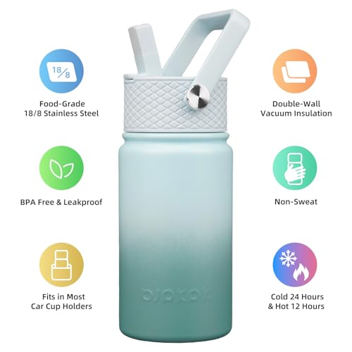 Image of BJPKPK Insulated Water Bottle, 15oz Stainless Steel with Straw Lid