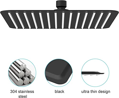 Image of TOSCH Stainless Steel 304 Matte Black 8-Inch Square Rainfall Showerhead, High Pressure Overhead Shower, Premium Finish (Without Arm)
