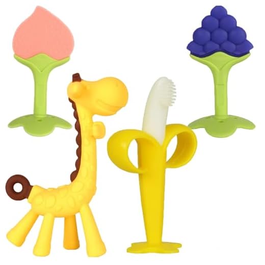 HAILI XMGQ Baby Teething Toys, Silicone Baby Teether Freezer BPA Free, Soothe Babies Teething Relief Sore Gums, Banana Finger Toothbrush, Fruit Shape Giraffe Teether Set for Infant Boys and Girls