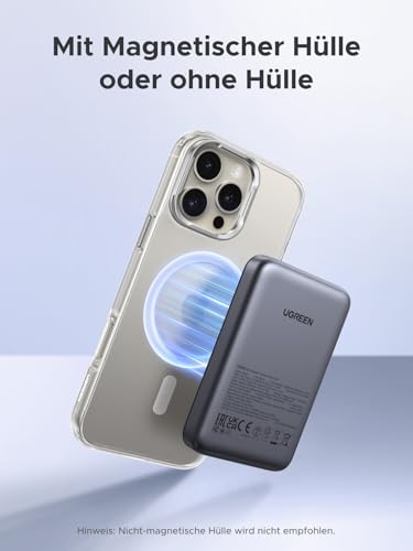 UGREEN Zapix Wireless Powerbank 10000mAh Magnetische Power Bank mit USB-C 20W, kabellose Externe powerbank MagSafe kompatibel mit iPhone 17 Pro Max/17 Pro/16/15 Pro Max/Pro/14/13/12(Schwarz) 4