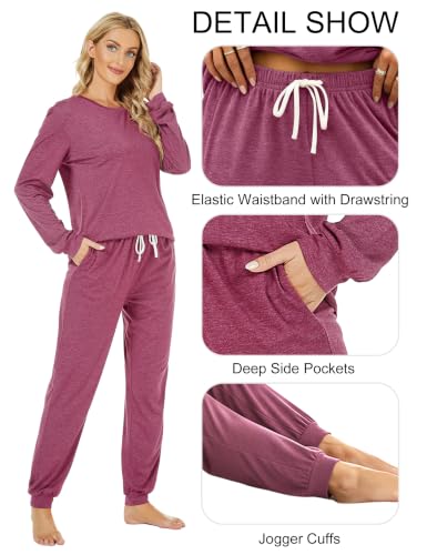 Image of LOCUBE Women's Pajama Set Soft Comfy 2-Piece Long Sleeve Lounge Sleepwear with Drawstring Pants and Pockets