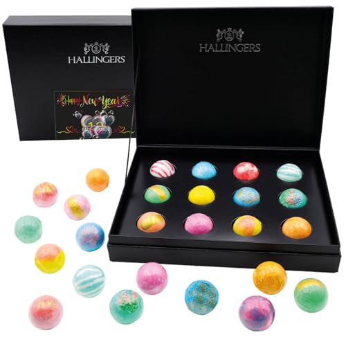 Hallingers Happy New Year - Juego de 12 bombas de baño para regalo de Año Nuevo y Año Nuevo, 12 bombas de baño (juego) – Ideas de regalo Navidad y regalos Calendario de Adviento | Felicitaciones