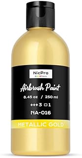 Nicpro Metallic Gold Large Airbrush Paint (8.45 oz, 250 ml) Ready to Spray Opaque Water-Based Acrylic Air Brush Paints for Model, Wood, Canvas, Metal, Plastic, Leather, for Beginners & Artists