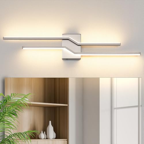 Image of 31.5 Inch Vnaity Lighting Led Bathroom Lights Over Mirror Brushed Nickel Dimmable 5CCT 32W Modern Bath Vanity Lights Bar Wall Sconces
