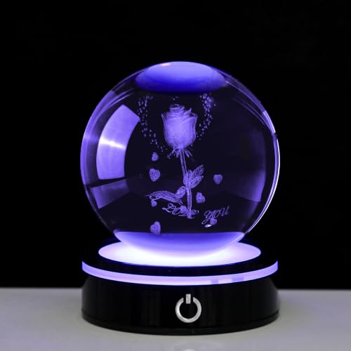 MysticGlitz 3D Butterfly and Rose Crystal Ball Figurine,3.15inch/80mm Figurines with Coloful LED Base Laser, Home Decorative Ball Night Light Ornament for Bedroom by MysticGlitz - Used condition - US$16.54