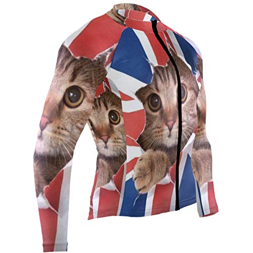 SLHFPX Britains Cat Mens Cycling Jersey Jacket Long Sleeve Road Cycle Skinsuits Outfit