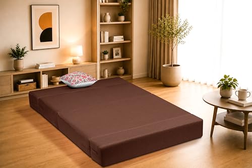 Image of One Seater Sofa Cum Bed Jute Fabric 3 X 6 Ft| Space Saving Foldable Sofa Bed for Living Room & Guest Room | Comfortable Multi-Functional Furniture - Brown