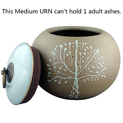 5\" Medium-Sized, Cremation Urns for Ashes - Funeral Urn for Human Ashes - Ceramics Material & Unique Shape - Display Burial Urn At Home or in Niche at Columbarium ( Gray Tree of Life, Memorials Urn
