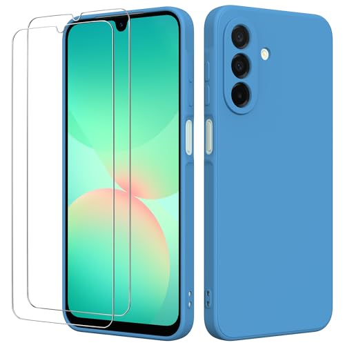 binandteam Funda para Samsung Galaxy A26 5G con 2 Protector de Pantalla,Ultra Slim Protectora Carcasa de Silicona Líquida TPU Anti-Choque Suave Case Cover - Azul