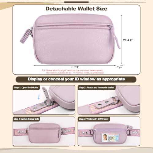 YFWE Clip and Go Phone Strap with Crossbody Wallet, Adjustable Phone Lanyard with Detachable RFID Wristlet Wallet, Anti-Theft Leather Purse with ID Window for Travel Essentials (Purple) by YFWE - Used condition - Image 4