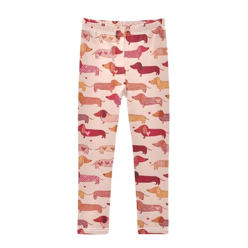 Red Heart Dachshund Girls Leggings Soft Stretch Workout Yoga Dance Pants for Kids Casual Tights