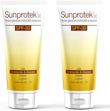 Sunprotek Sunscreen Lotion SPF 30 PA+++ | Hydrating, Lightweight & Non-Greasy | No White Cast | Broad Spectrum UVA UVB | Clinically Tested | 100 ml | Pack of 2