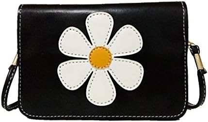 TEGAOTE Soft PU Leather Cute Eyes Flower 3 Layers Crossbody Wallet Purse Small Messenger 5.5'' Cellphone Pouch for Girls Women (Black-Flower)