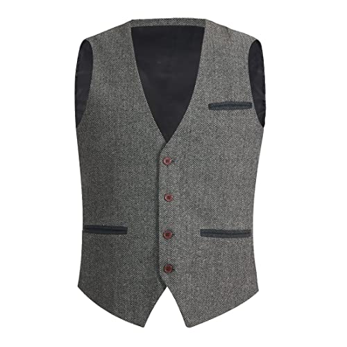 Allingentle Grey Mens Vest For Men's Suit Vests Herringbone Tweed Tuxedo Vest Linen Men's Outerwear Vests Wedding Vest For Groom Dress Waistcoat Business Casual Vests For Men Formal #TOP21