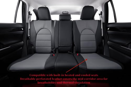 coverdream Grand Highlander Seat Covers for 2024 2025 2026 Toyota Grand Highlander SUV,2nd Row 40/60 Split,Fully Covered,Luxury Leather Car Seat Protector(Full Set,Black/Grey) by coverdream - Image 3