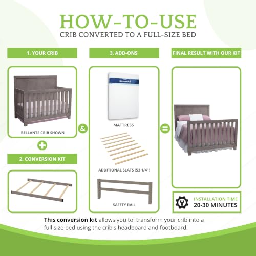 Image of Full-Size Conversion Kit Bed Rails Compatible with Delta Children Convertible Cribs - Solid Wood Rail #0050 - Toddler and Adult Bed Rail for Full-Size Beds - Baby Furniture (Stained Grey - 161)