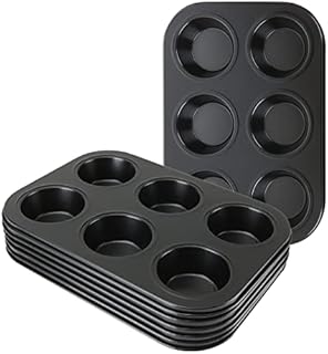LOLYSIC 6Pcs Miffin Tins, 6 Cups Muffin Trays Cupcake Tins Moulds, Non Stick Yorkshire Pudding Tins, Carbon Steel Cupcake Trays for Baking Muffin Brownies