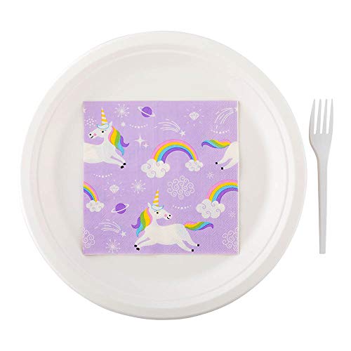 Restaurantware Purple Paper Luncheon Napkin - Magical Unicorn - 13" X 13" - 20 Count Box #TOP1