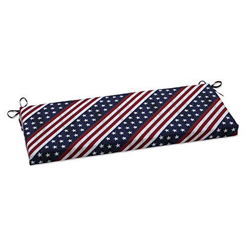 Pillow Perfect Americana Indoor/Outdoor Sofa Setee Bench Swing Cushion with Ties, Weather, and Fade Resistant, 18" x 45", Red/Blue Major, 1 Count
