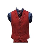Jiaoyunshi Men's Tweed Vest Vintage V Neck Slim Fit Classic Wool Blend Notched Lapel Herringbone Vest Men