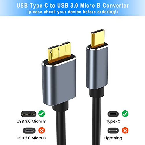 USB C Hard Drive Cable, USB Type-C to Micro B Adapter Cable, USB-C to Micro USB 3.0 Converter Cord for External SSD HDD WD Element, Toshiba Canvio, Seagate Expansion/Backup Plus, LaCie Rugged (1m) - Image 3