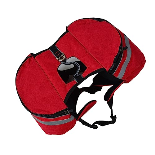 POPETPOP Pet Dog Hiking Backpack Portable Outdoor Saddlebag for Travel Camping Fluorescent Safety Band Red