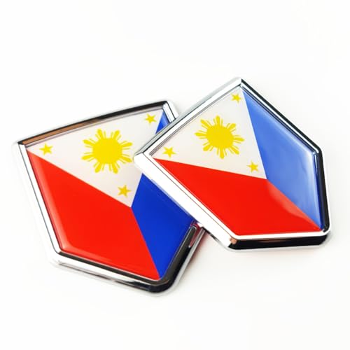 Image of Newperlite Philippines Flag Decal Sticker Car Emblem Filipino Flag Car Decoration Accessories Chrome Shield for Truck Vehicles Cars, 2 Pack