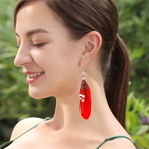 Feather Earrings for Women Vintage Bohemian Earrings Long Drop Dangle Earrings Feather Tassel Mesh Pendant Earrings Boho Fashion Personalized Flowing Lightweight Earrings Statement Unique Feather Earrings Handmade Jewelry4