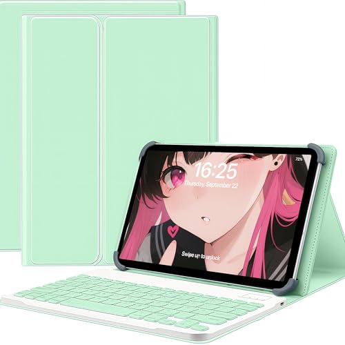 For BNCF Helio G100 �P�[�X 11�C���` �^�u���b�g���C�����X ���C������ �X�^���h�@�\ �������L�[�{�[�h�t�� �l��TPU�t�b�N�Œ� Bluetooth�L�[�{�[�h �ϏՌ� PU���U�[ ����PU���U�[ Type-C�[�d�Ή� (�~���g�O���[��