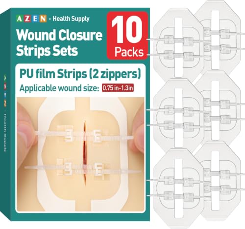 AZEN 10 Pack Emergency Wound Closure Strips Butterfly Bandages for Wound Closure Quick Clot Zip Stitch Wound Closures Device