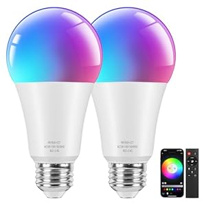 Brightever Smart A19 LED Light Bulbs, 60W Equivalent 800LM Color Changing E26 9W Bluetooth Light Bulbs with Remote Control, 16 Million DIY Colors RGBWW, Music Sync, 2-Pack