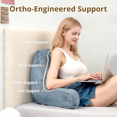 Image of Sasttie Reading Pillow for Bed, Back Pillow for Sitting Up, Greyish Blue